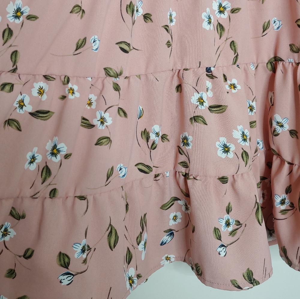 Shein Women's Spring Pink Ruffled Short Sleeve Tiered Floral Blouse Size Large - Picture 8 of 15